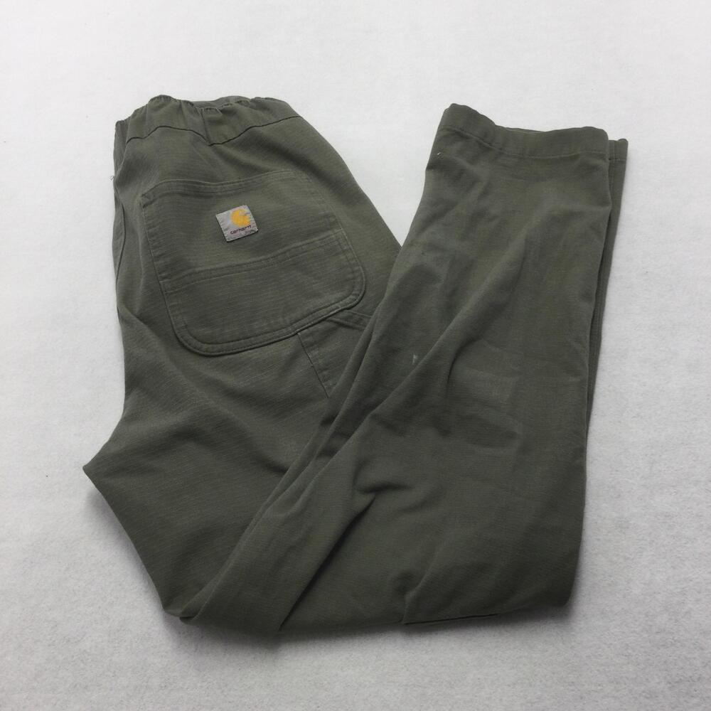 Carhartt Pants Mens Small Green Relaxed Fit Carpenter Cargo Elastic Waist